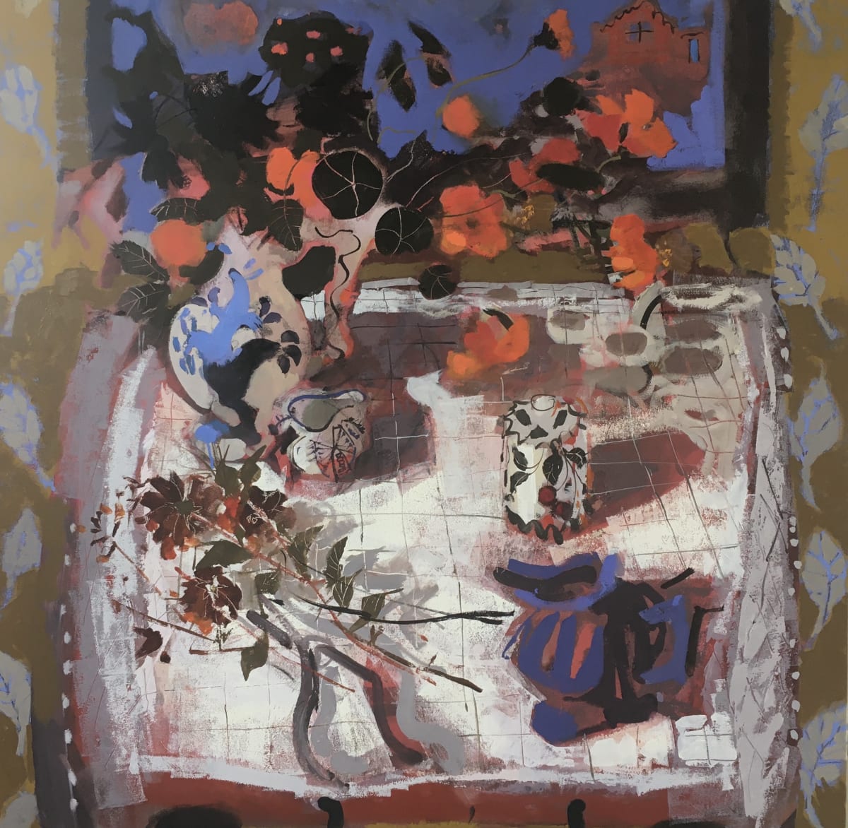 Peter Lloyd-Jones, Red studio and Nasturtiums , 2020